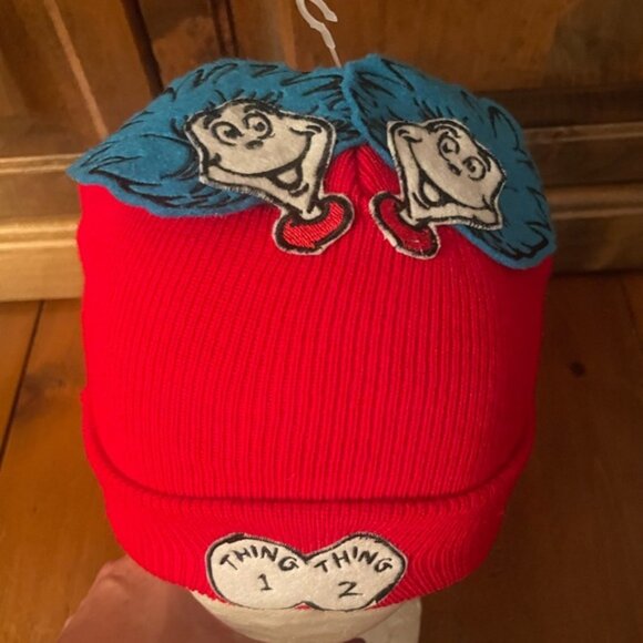 Kids Cat in the Hat Thing 1 Thing 2 Red Woolen Winter Hat - Picture 5 of 8